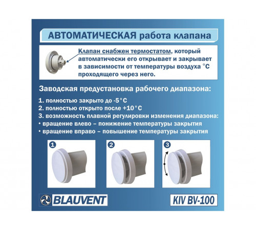 Автоматический клапан BLAUVENT KIV BV-100, приточный клапан воздуха с термостатом Автоматический клапан BLAUVENT KIV BV-100, приточный клапан воздуха с термостатом