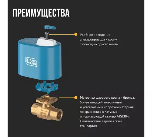 Кран шаровой с электроприводом Stahlmann 1/2F 12В Кран шаровой с электроприводом Stahlmann 1/2F 12В
